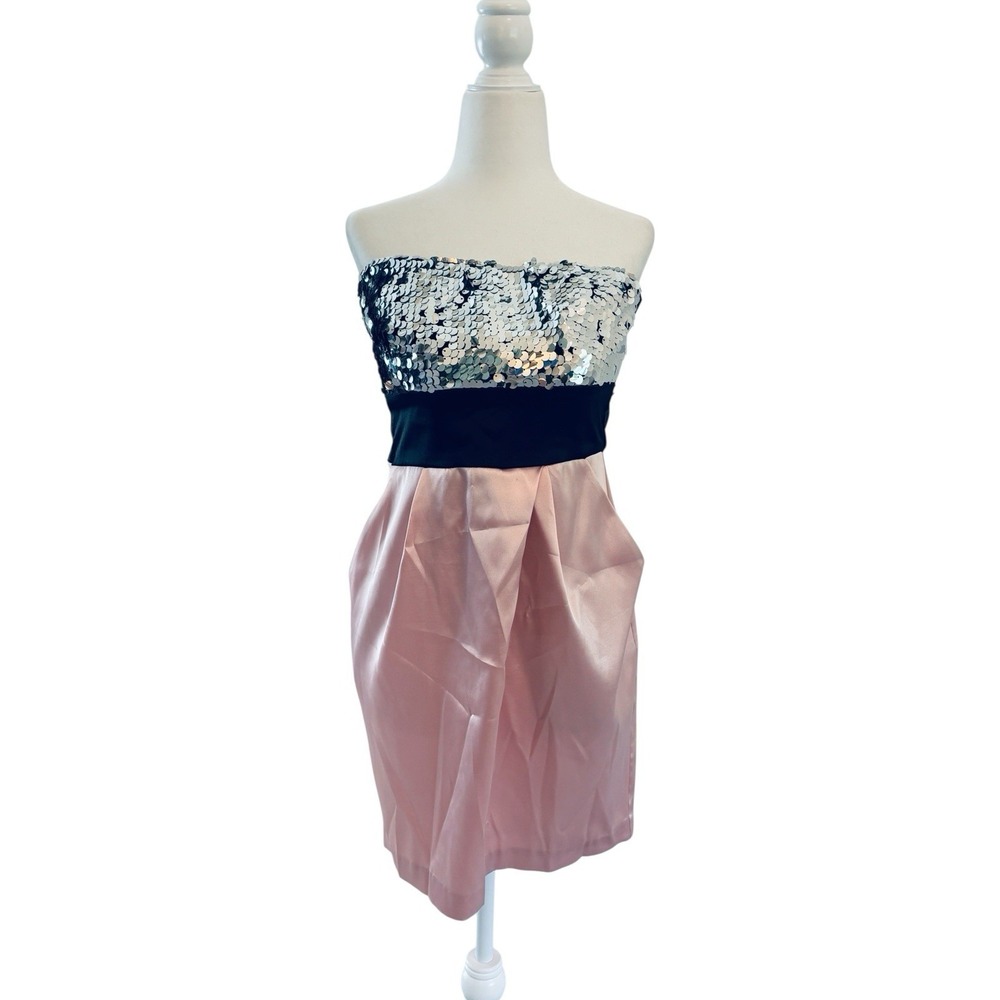 Speechless Strapless Dress Womens 7 Pink Silver Sequin Satin Formal HOCO